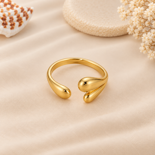 Sleek Asymmetric Drop Open Gold Ring