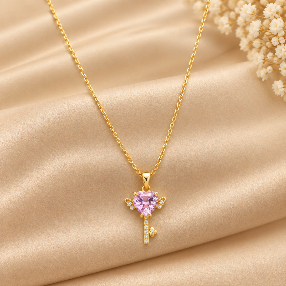 Winged Heart Key Necklace